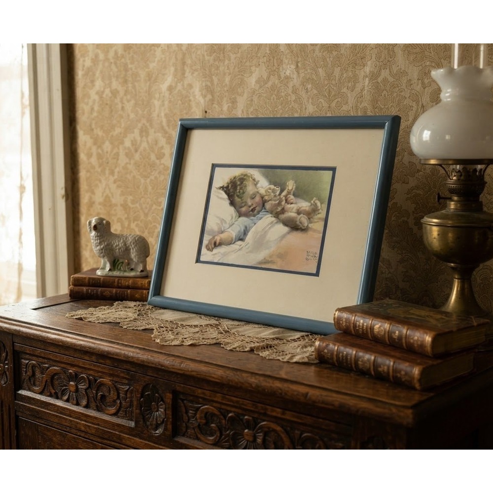 Bessie Pease Gutmann Framed Print Sleeping Child Teddy Bear Figi Giftware Art